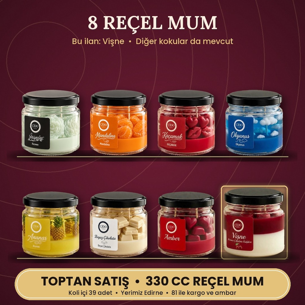 ÇİDO MİRİS REÇEL KAVANOZ MUM VİŞNE 330 CC | TOPTAN SATIŞ - 3