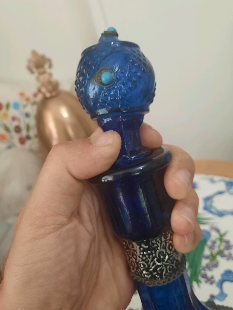 vintage iran işi süslemeli cam karaf - 9