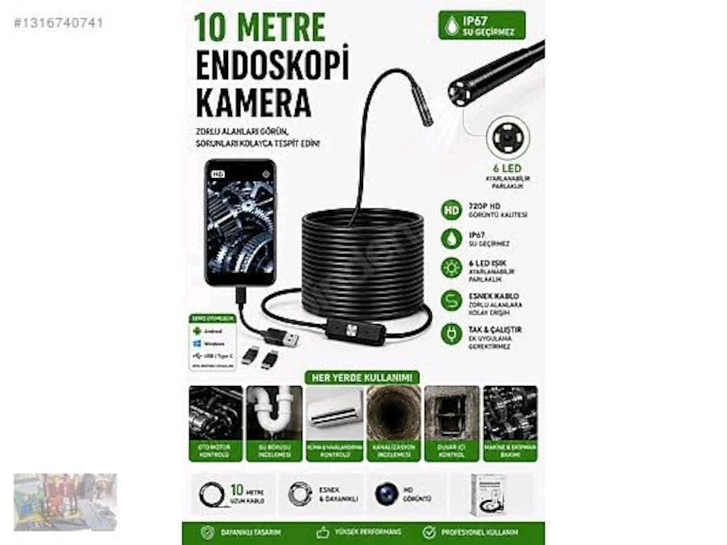 10 Metre Endoskop Yılan Kamera, Su Geçirmez - 5