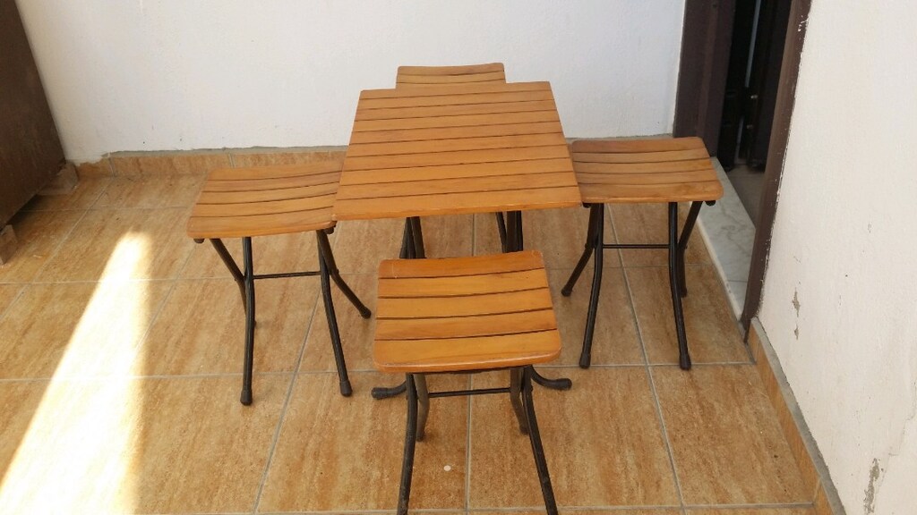 MASİF AHŞAP MASA TABURE SETİ - 4