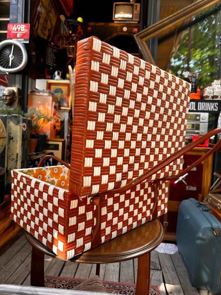 Retro Vintage Örgü Piknik Çantası / Ahşap Sandık - 7