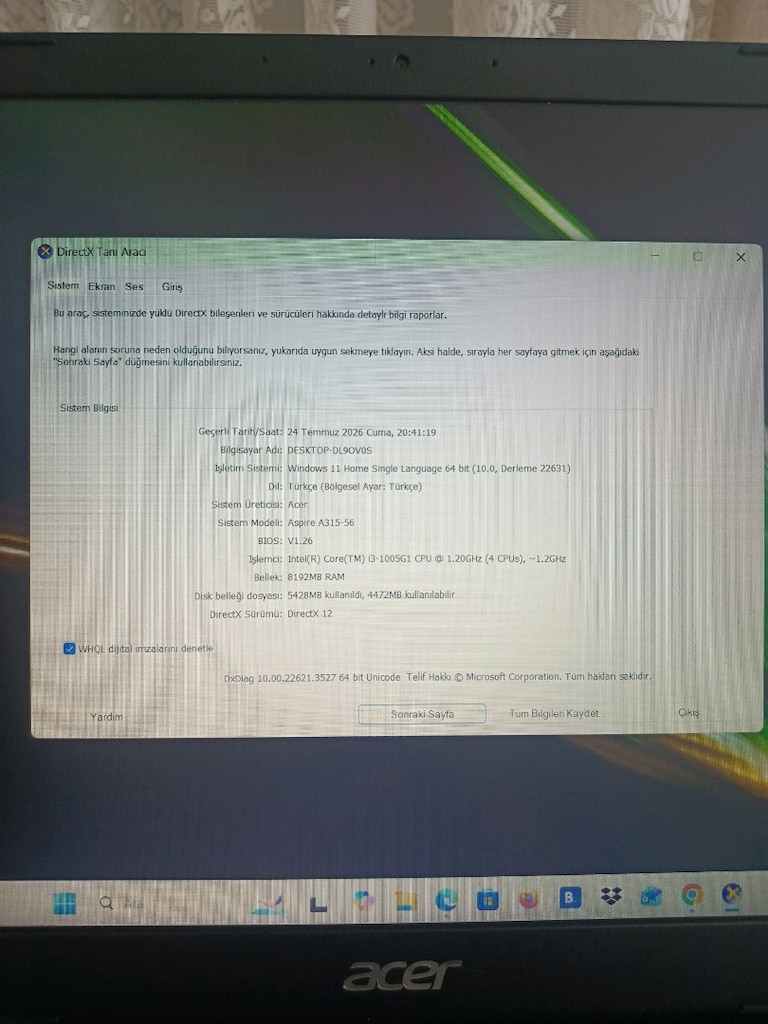 Acer 10.nesil i3 işlemcili 8 GB DDR4 Ram Full HD 256 M2 SSD sıfır gibi - 2