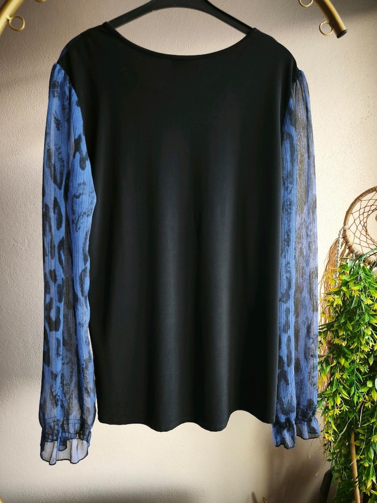 Saks Mavi Leopar Desenli Tül Detaylı Bluz 48 Beden - 10