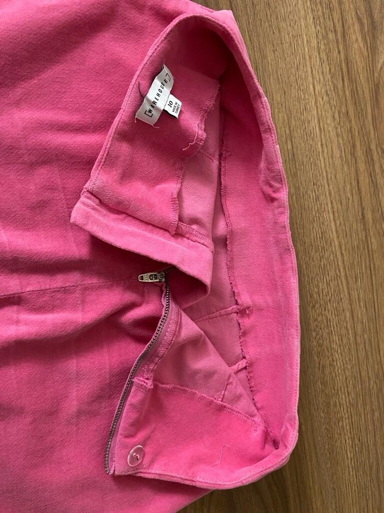 pembe ince kadife mini diz üstü etek - 5