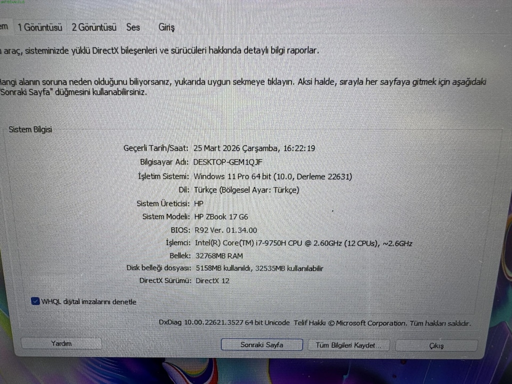 HP ZBOOK İ7 9. NESİL 32 GB RAM 1 TB NVME QUADRO T1000 - 6