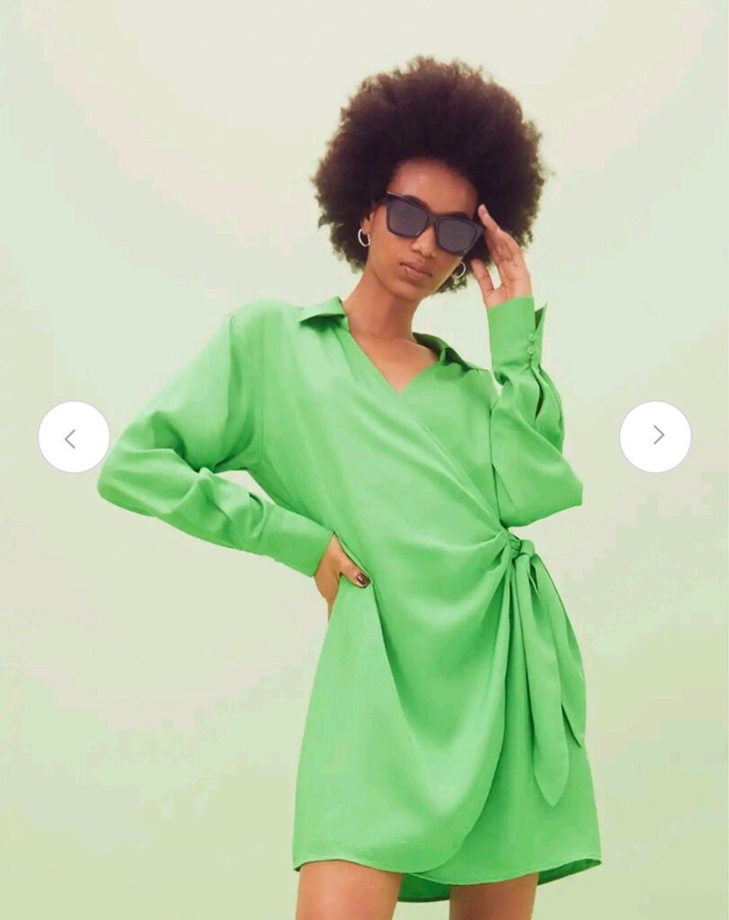 H&M Neon Yeşil Saten Kruvaze Mini Elbise – XL - 7