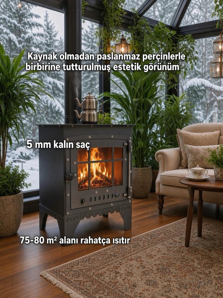 !!ŞÖMİNE TİPİ CAMLI UYUYAN SOBA - 4