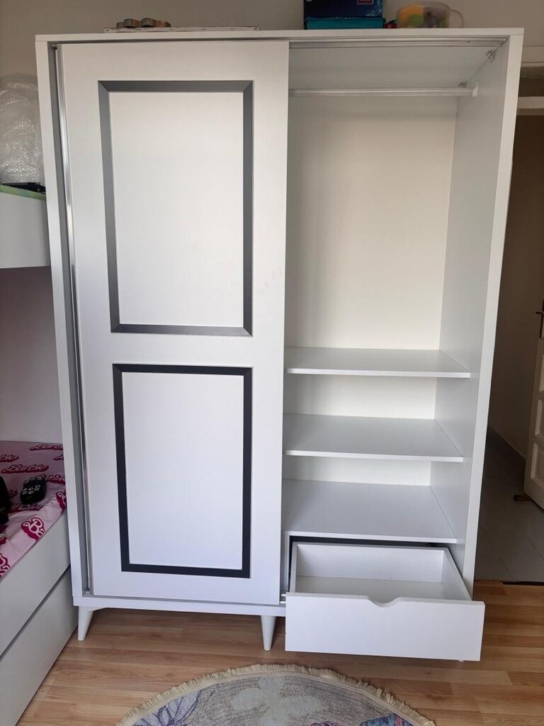 vivense çift çekmeceli sürgülü raflı mdf gardırop - 8