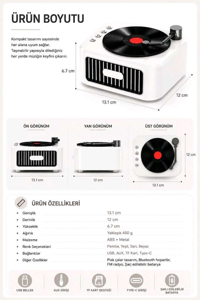 Nostaljik Pikap Tasarımlı Bluetooth Hoparlör - 6