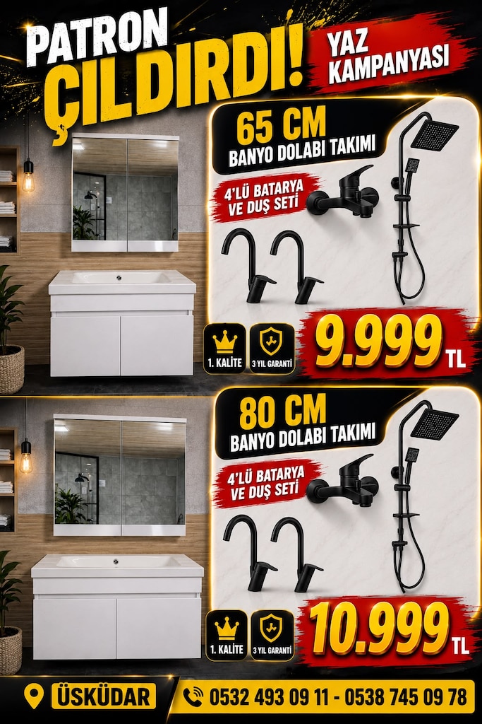 65 CM BANYO DOLABI & 4’LÜ BATARYA DUŞ SETİ