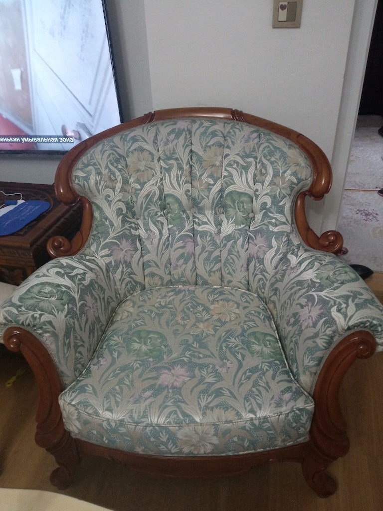 vintage antika masif ahşap oyma koltuk takımı - 4