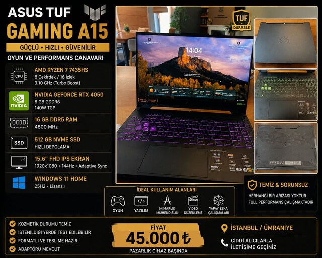 ASUS TUF Gaming A15 Ryzen 7 7435HS RTX4050 16GB DDR5 512GB SSD