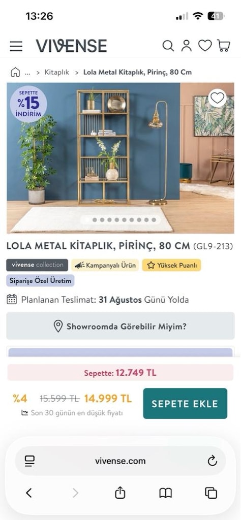 Metal Gri Eskitmeli Pirinç 80 cm Kitaplık - 3