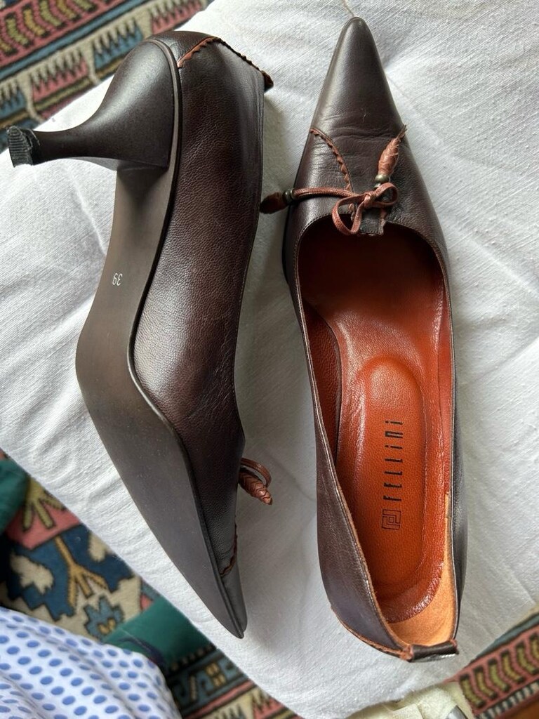 Vintage 39 numara Kahverengi deri topuklu az kullanılmış ayakkabı - 4