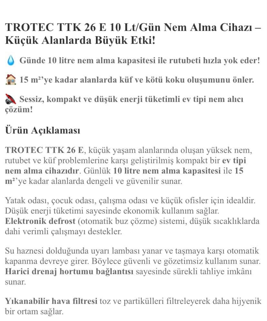 SIFIR Trotec TTK 26 E 10 lt Nem Alma Cihazı - 13