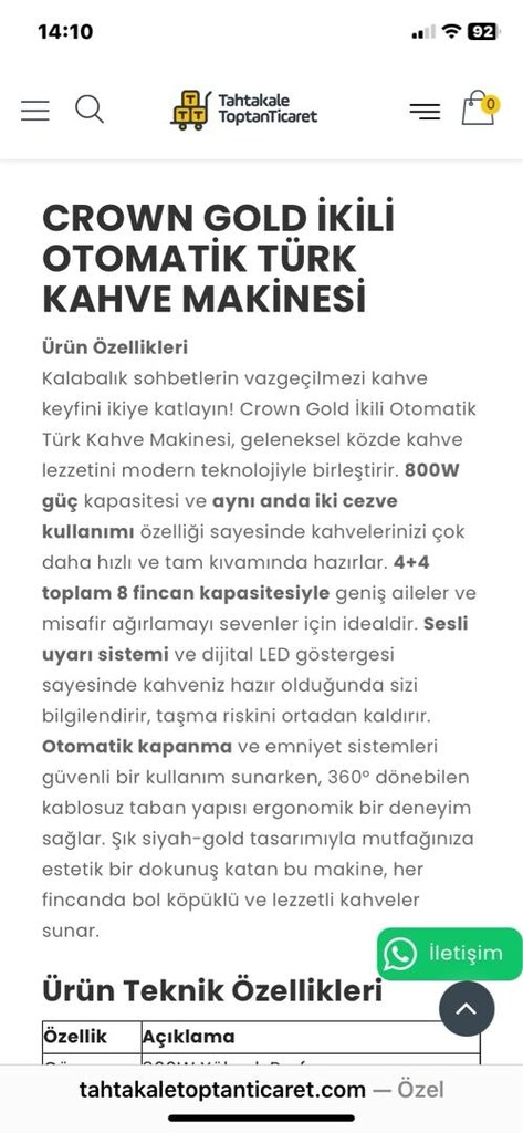 crown kahve makinesi çift cezveli 8 bardak sıfır kutulu türk - 2