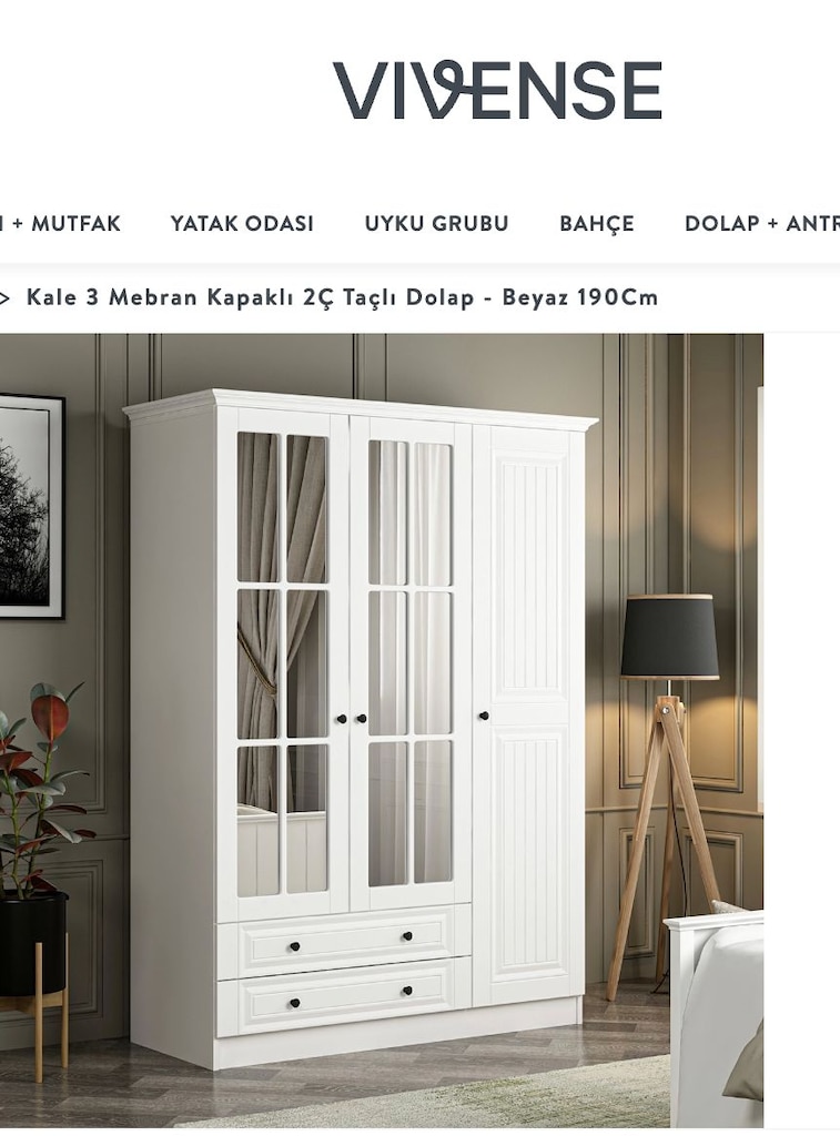 Vivense 3 Kapaklı, 2 çekmeceli, Aynalı Gardolap - 2