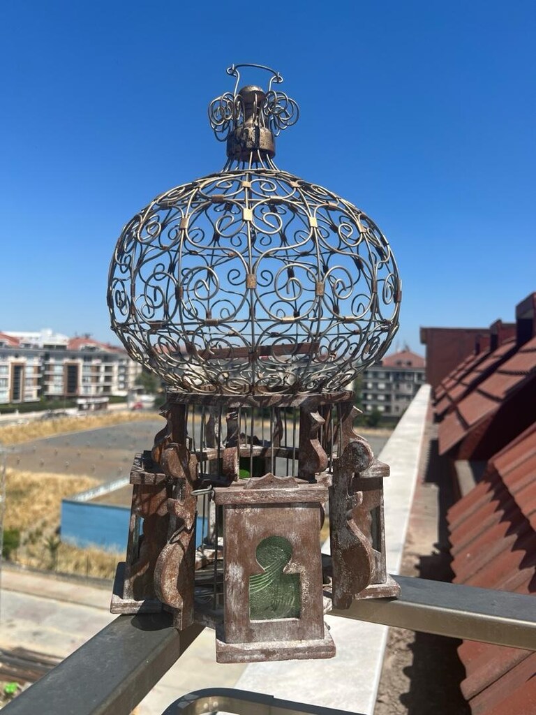 SON FİYAT Vintage Antika Altın Renk Kuş Kafesi Nadir - 4