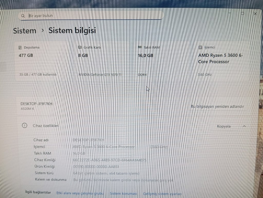Ryzen 5 3600 | 1070 Ti 8GB | 16GB RAM | 500GB M2 | 27" 180Hz Monitör - 7