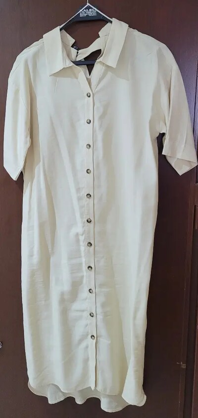 Kadın Elbise Krem Renk 38 Beden LC Waikiki Kısa Kollu Midi Boy