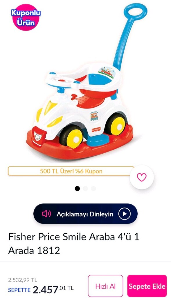 Fisher Price Smile 4 ü 1 arada bebek-çocuk gezdirme arabası - 6
