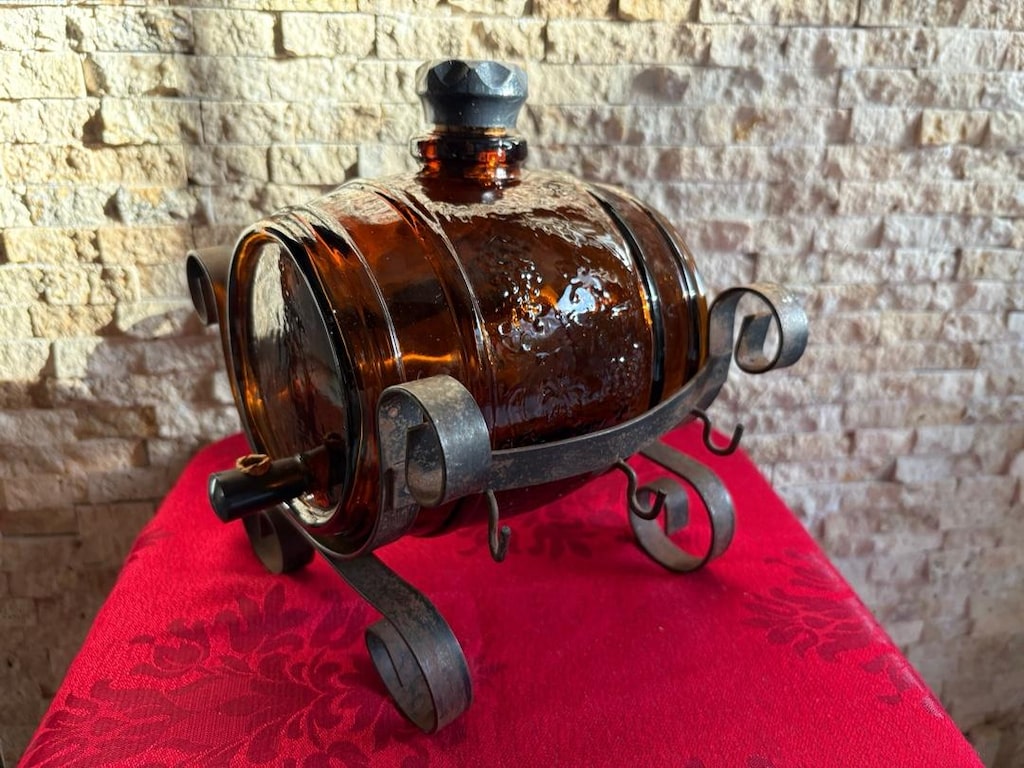 Ferforje Standlı Vintage Cam İçki Fıçısı – 1.5 Litre (Dönem Ürünü) - 4