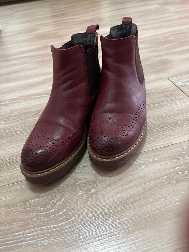 Bordo Deri Brogue Detaylı Chelsea Bot