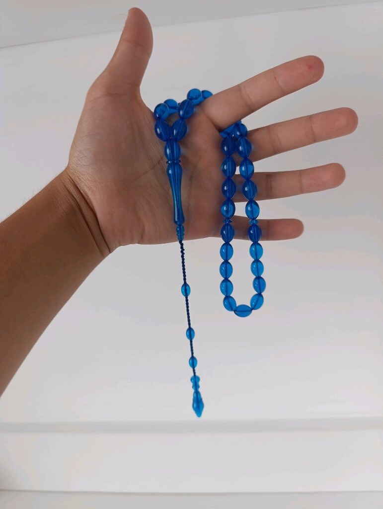 Saks Mavi Kehribar Tesbih (33 lük) - 2