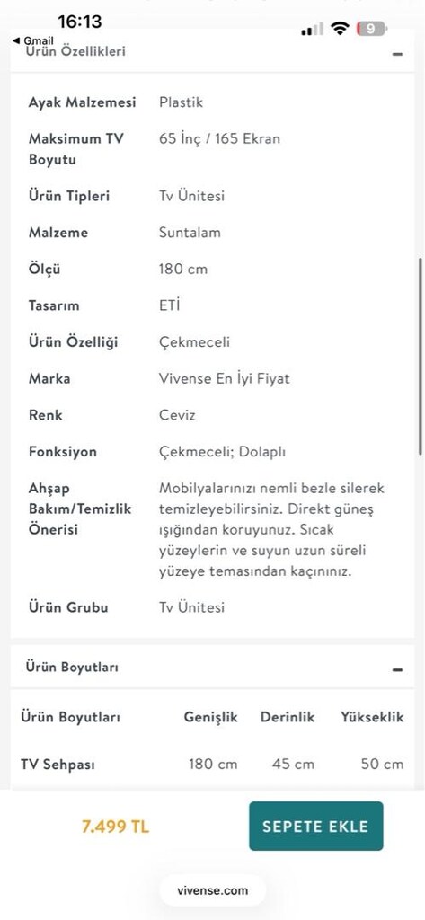 VIVENSE ETI CEVIZ TV UNITESI - 180cm - 9