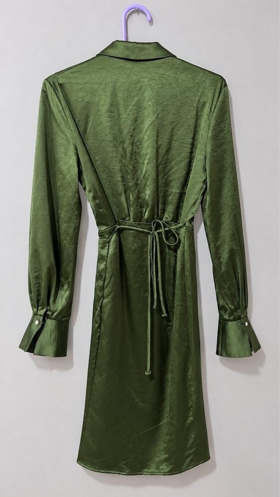Mango Haki Yeşili Saten Mini Elbise – M Beden - 2