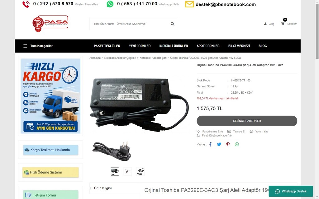 Orjinal Toshiba 19v - 6.32a Notebook Adaptör - 6