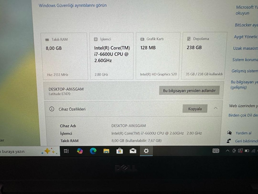 Dell i7 6600U 8GB DDR4 RAM 256 GB SSD Laptop - 4