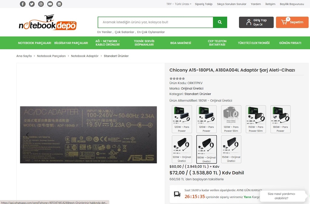 Orjinal MSI + Monster Chicony 19.5v - 9.23a - 180w Notebook Adaptör - 8