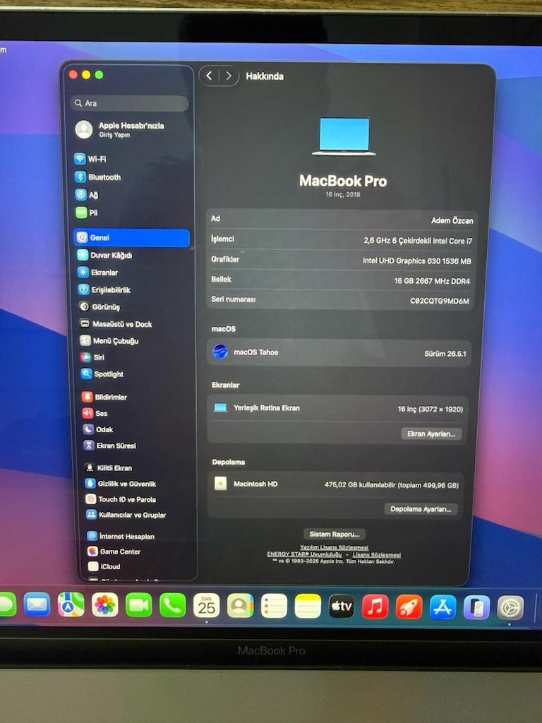 MacBook Pro / i7 / 16 inç / 16 GB Ram / 512 GB Ssd - 2