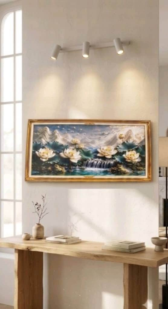 Modern Lotus ve Şelale Temalı Çerçevesiz Tablo - 20*40 cm - 3