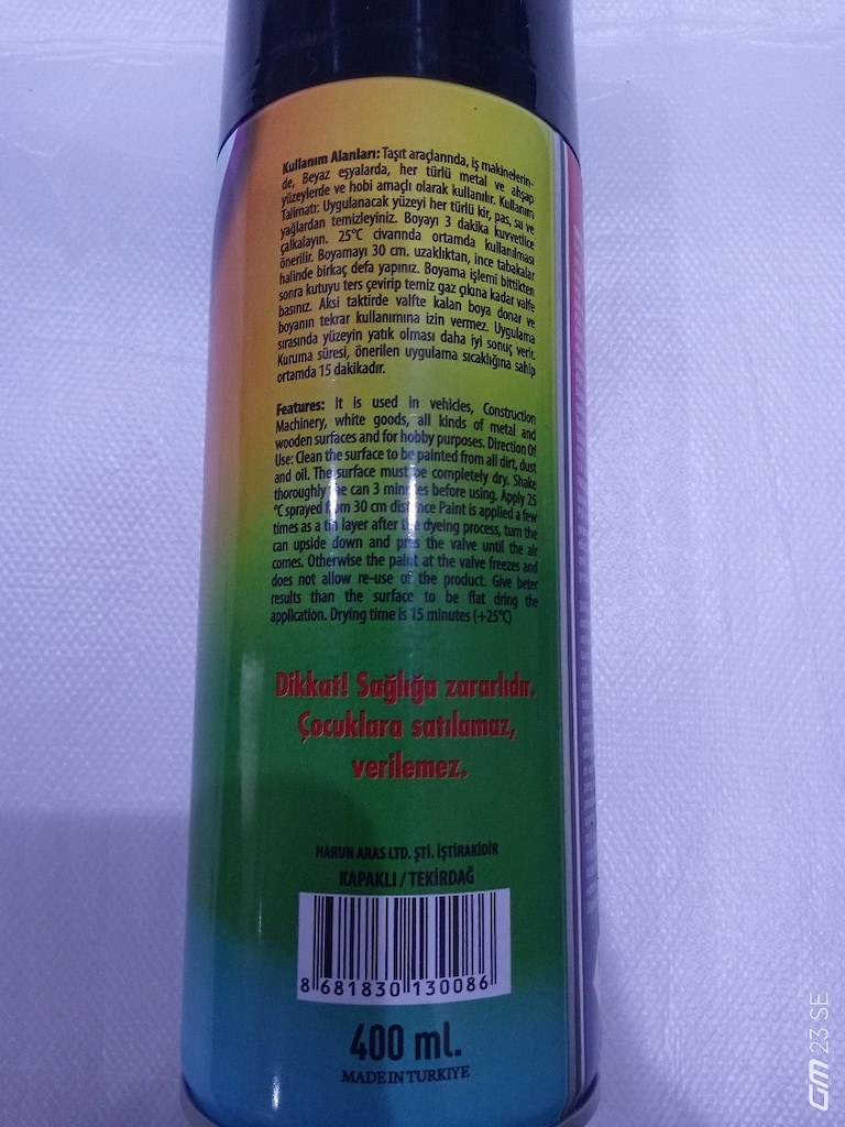 Sprey Boya - Siyah Renk - 400 ml - Sıfır - 3