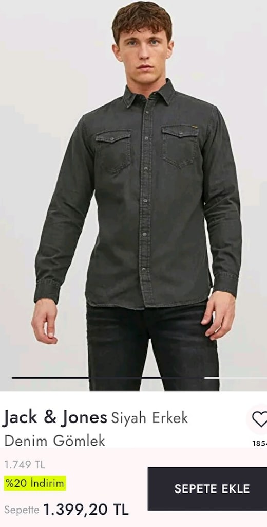Jack&Jones Antrasit Denim(Kot) Erkek Gömlek- S Beden — görsel 5/5