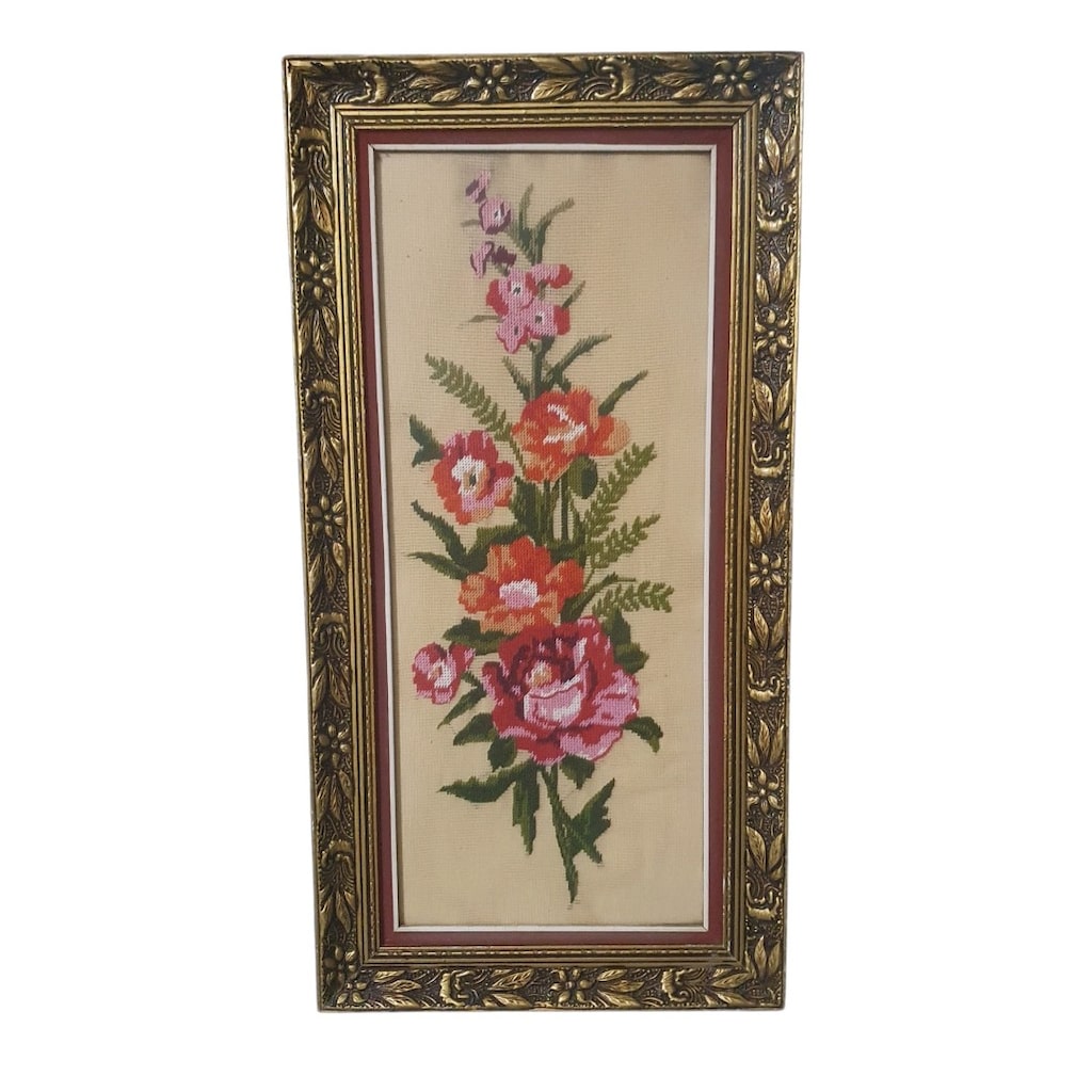 Vintage Alman Ahşap çerçeveli ve Camlı Goblen tablo - 3