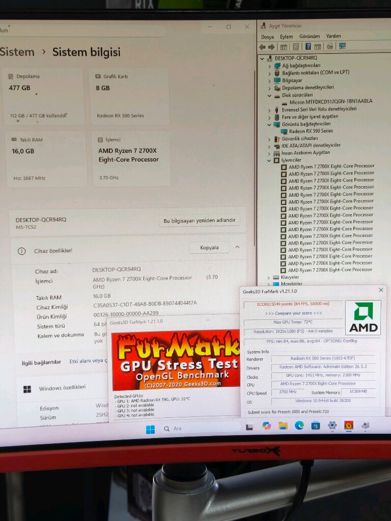 8GB RX 590 RYZEN 2700X 16GB RAM 512 M2SSD 600W OYUNCU KASASI - 6