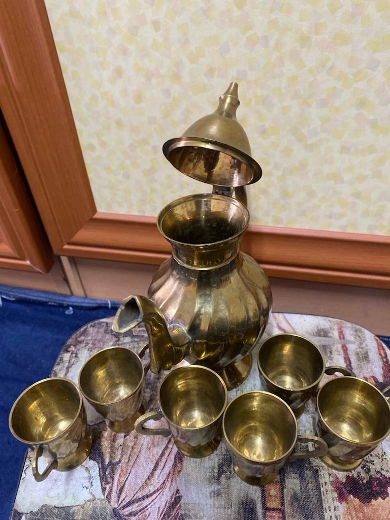 Vintage Pirinç Kahve/Şerbet Takımı - 6 Bardak + 1 İbrik - 2