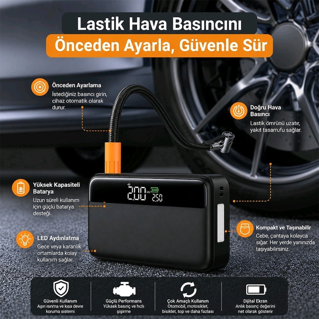 Lastik hava kompresör ve akü şarj takviye - 3