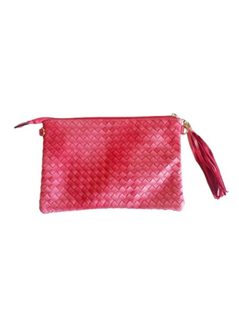 Fuşya Örgü Deri Görünümlü Clutch / Portföy Çanta - 3