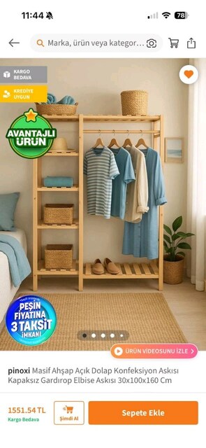 Masif Ahşap Açık Gardırop