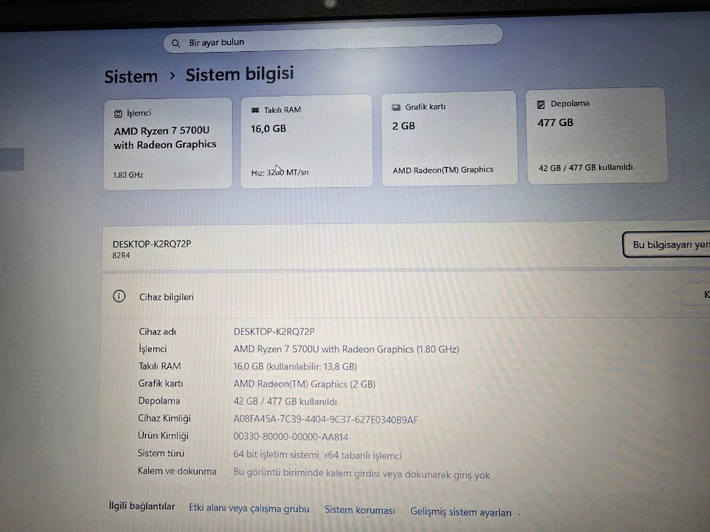 LENOVO R7 5700U 16 GB RAM GARANTİLİ FATURALİ LAPTOP - 5