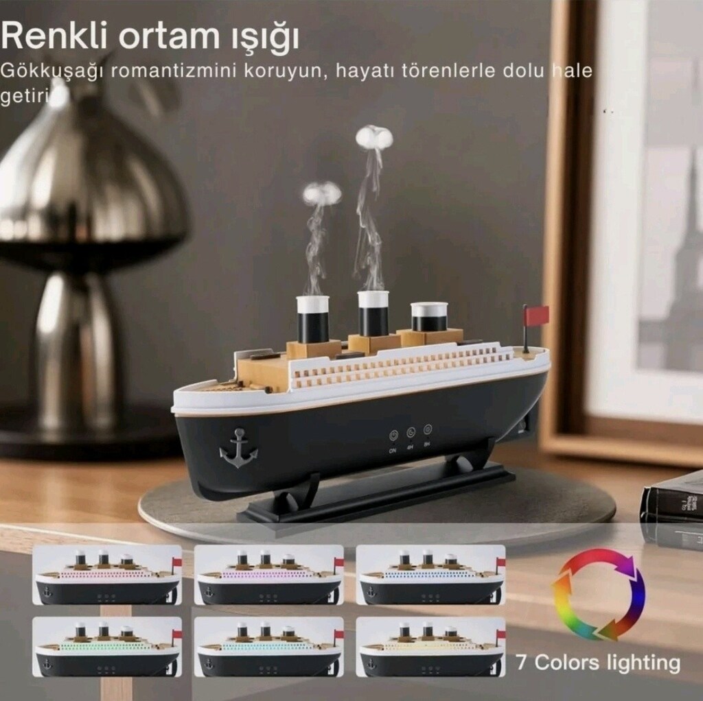 Retro gemi tasarımlı hava nemlendirici,iki farklı buhar efektli, - 4