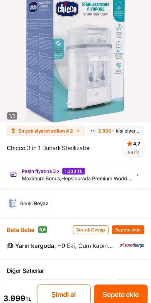 Chicco 3in 1 Buharlı Sterilizasyon Cihazı - 6