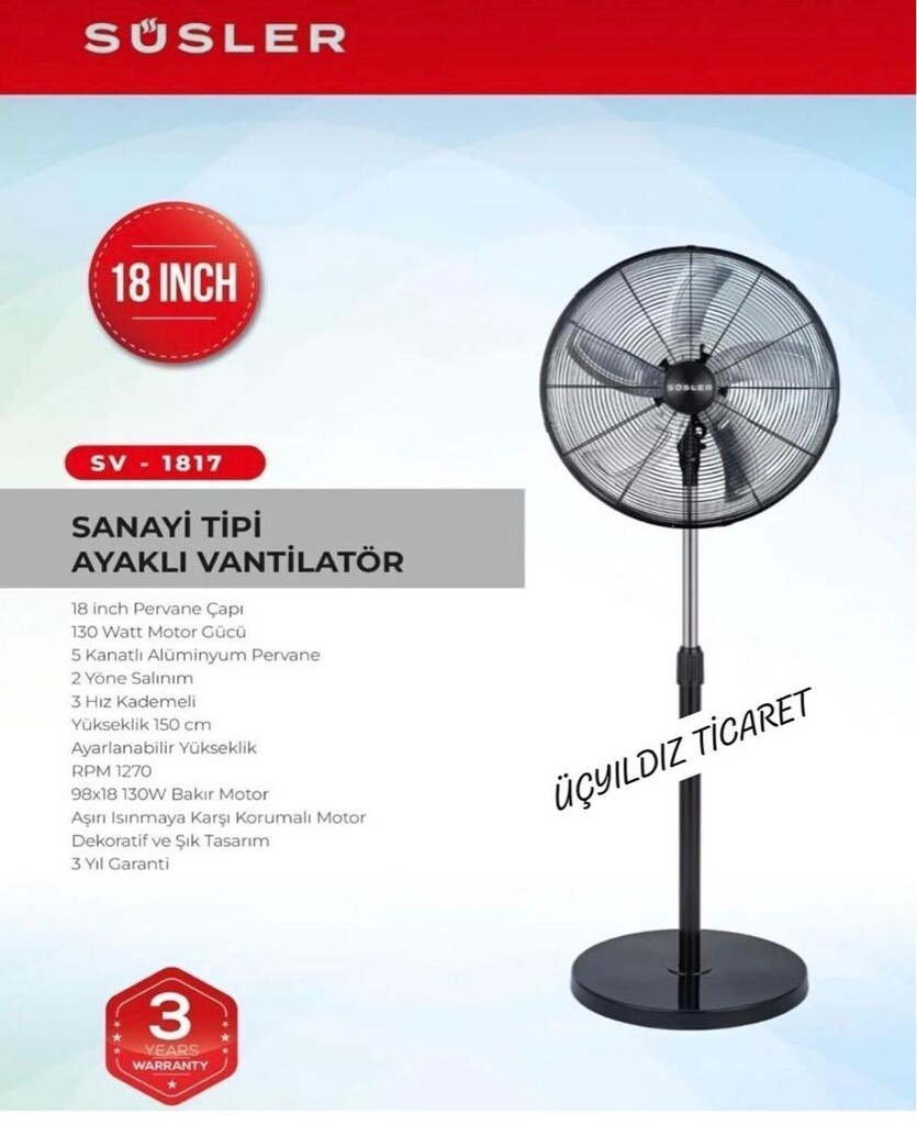 SÜSLER SANAYİ TİP VANTİLATÖR 150 WATT CANAVAR sıfır vantilatör - 2