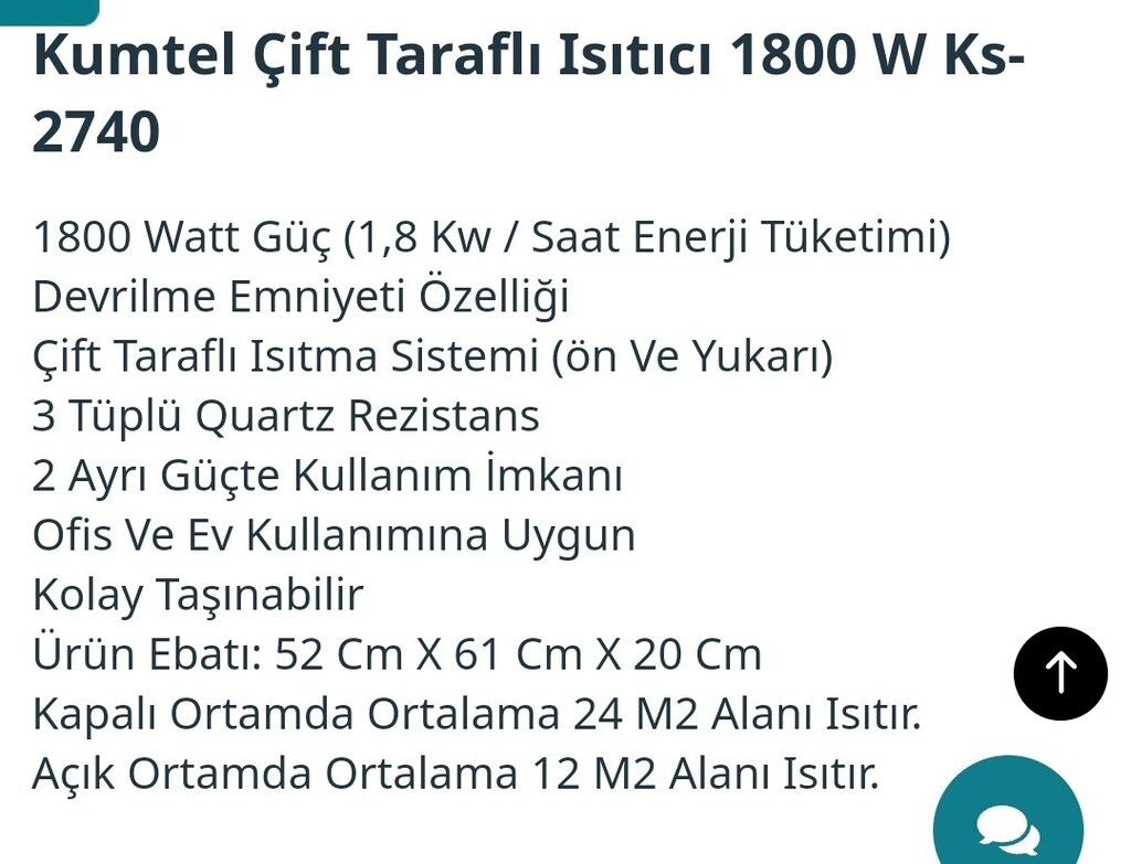 KUMTEL ISITICI KUMTEL SOBA 1800w elektrikli soba - 2