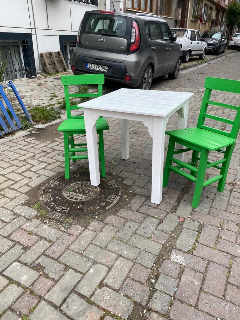 Yeşil sandalye köy sandalyesi telli sandalye 2 li yeşil takım - 3
