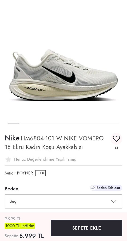 NikeHM6804-101 W NIKE VOMERO 18 Ekru Kadın Ayakkabıı sıfır Orjinal - 2